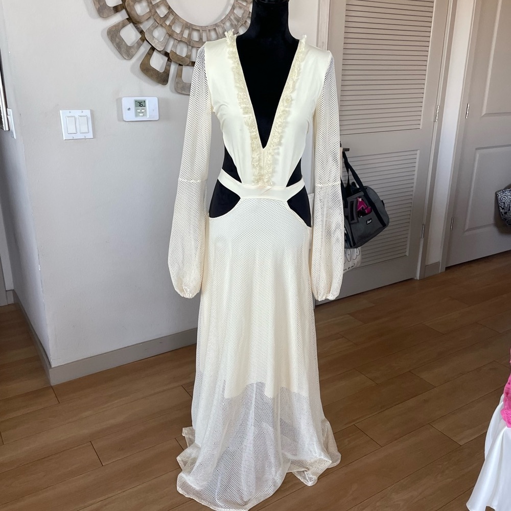 Low cut beautiful vacation dress resort wear mesh with cut out sides maxi